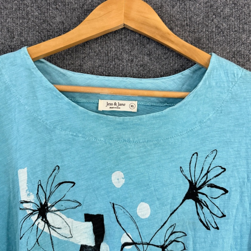Jess & Jane Womens Mineral Washed Slub Tunic Top Size XL Teal 3/4 Sleeve Artsy - Picture 5 of 10